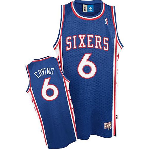 Men's  Philadelphia 76ers #6 Julius Erving Royal Blue Hardwood Classics Jersey